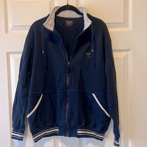 Paul & Shark 100% Cotton Navy with Gray Stripe and Trim‎ Full Zip Jacket, Sz M